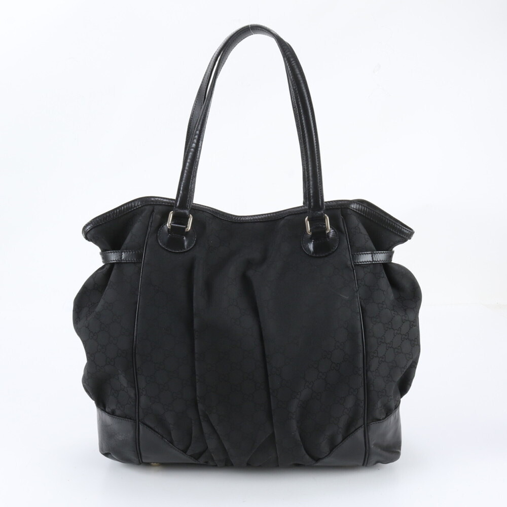 Gucci GG Nylon 257290 Leather Tote Bag Shoulder Handbag Black Women's